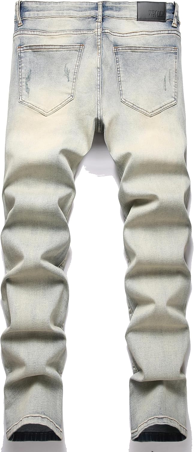 XIMXIMMTIAN Mens Slim Fit Jeans Stretch Ripped Biker Jeans for Men Fashion Straight Comfort Flex Waist Casual Denim Pants - Image 3