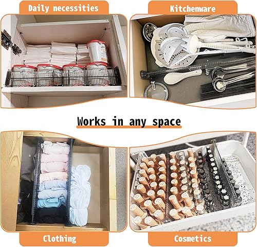 Miniatura 5 de Kalimdor Separadores de cajones, paquete de 4 organizadores de cajones ajustables de 3.4 pulgadas de alto, 11-21 pulgadas para ropa, separadores de