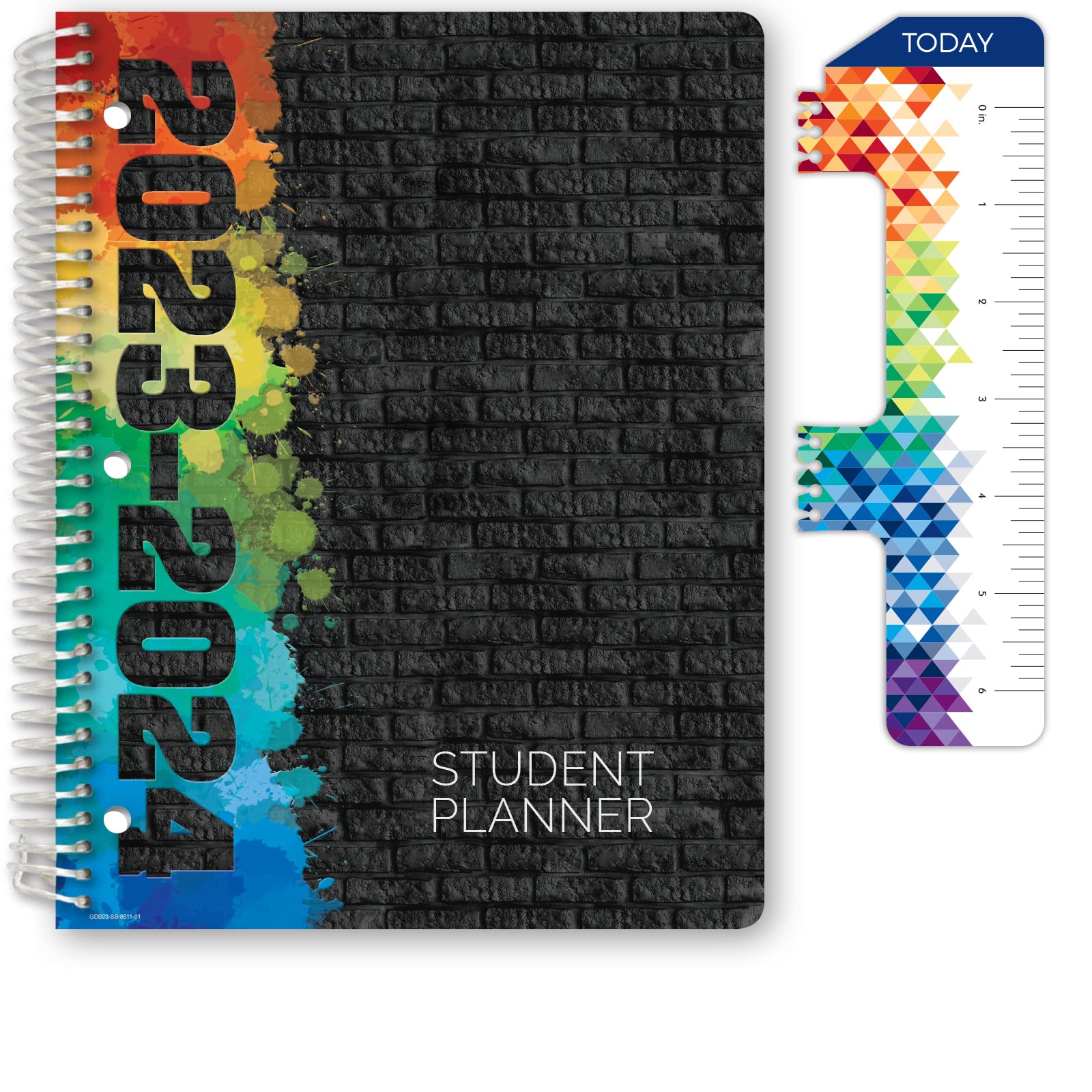 Global Datebooks Dated Middle School or High School Student Planner for Academic Year 2023-2024 Includes Ruler/Bookmark and Planning Stickers (Block Style - 8.5"x11" - Black Painted Brick)