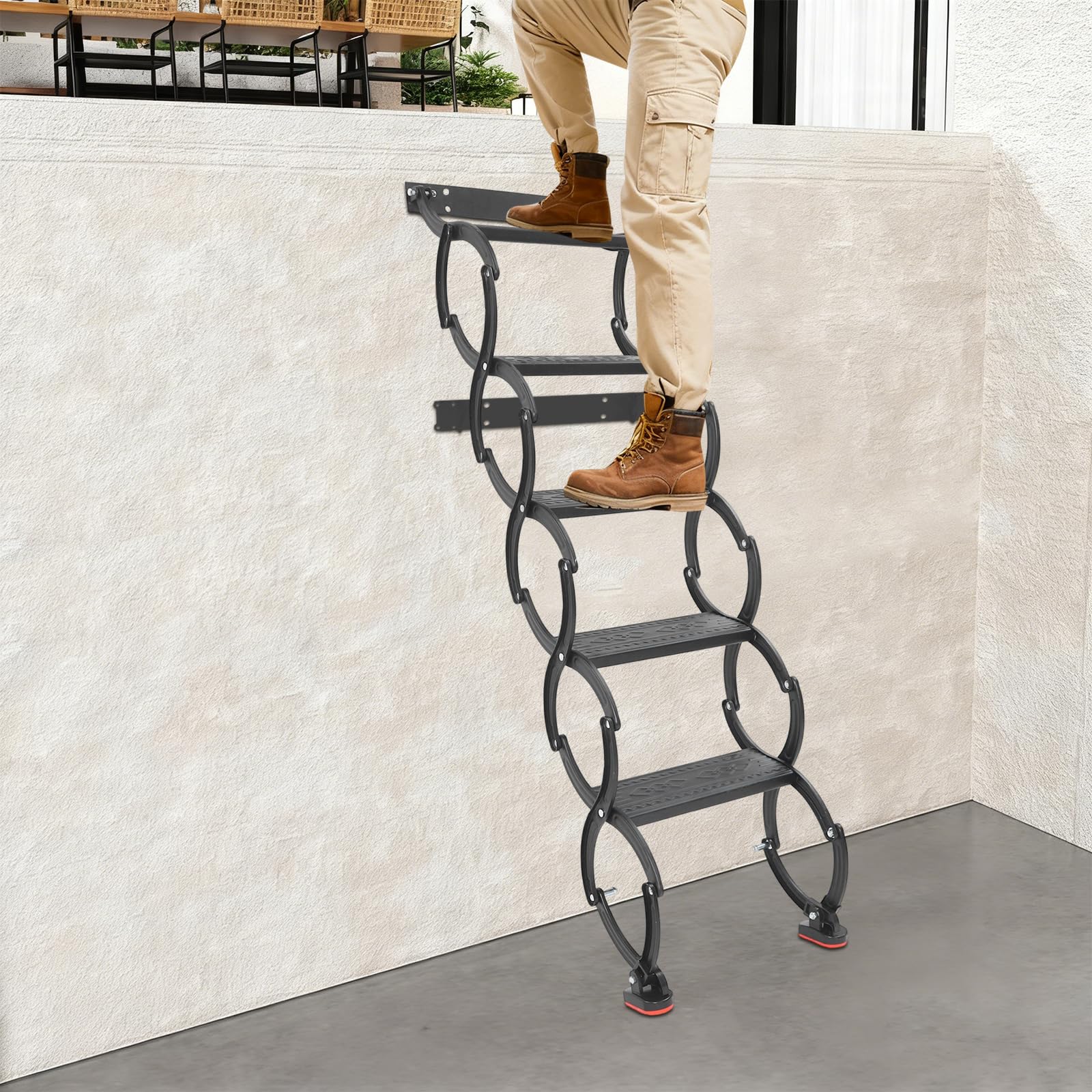 Scala da tetto a 5 gradini, a parete, estraibile, per soffitta, a parete, con gradini antiscivolo, scala per soppalco, scala telescopica, portata 200 kg