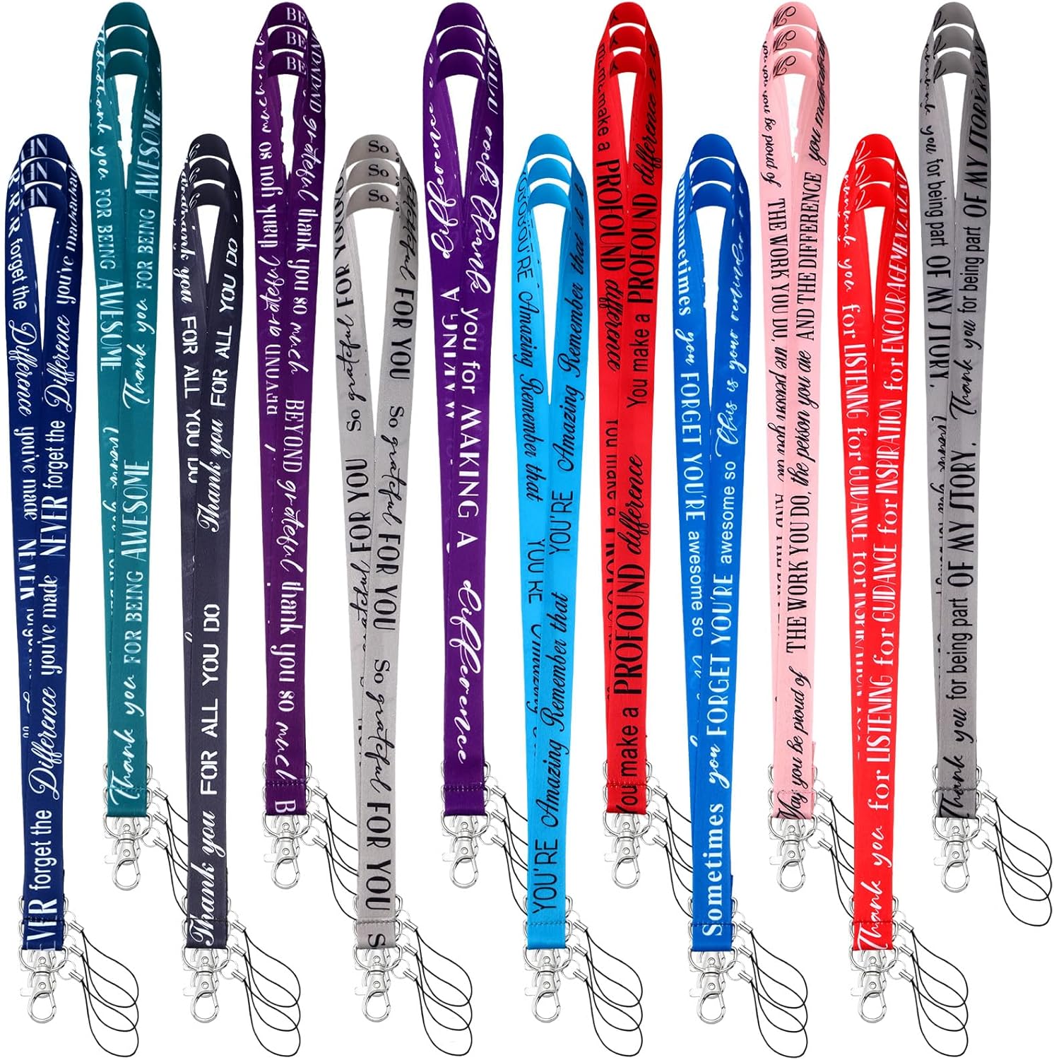 Motipuns 36 Pcs Thank You Gifts Lanyard Bulk for ID Badge Employee Appreciation Gift Keychain Inspirational Lanyards for Teacher (Solid Color)