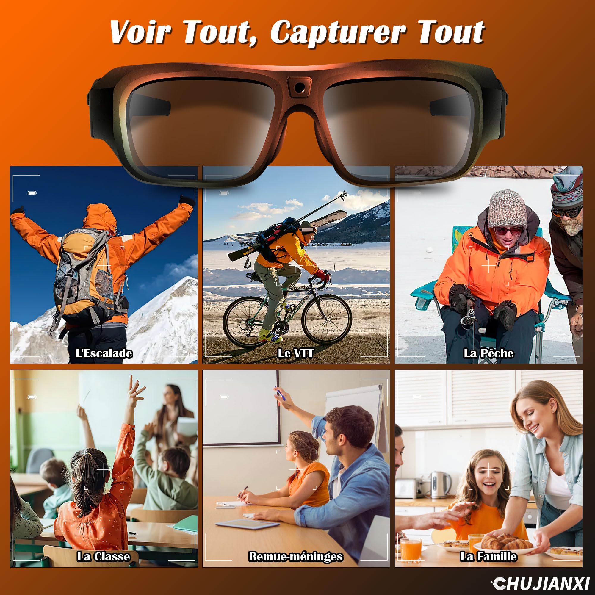 Lunettes avec Caméra 4K, Innovantes High-Tech Lunettes Camera de Sport pour l'extérieur, Lunettes de Soleil Vidéo avec Protection UV400, Support Photo/Vidéo, Opération à une Touche