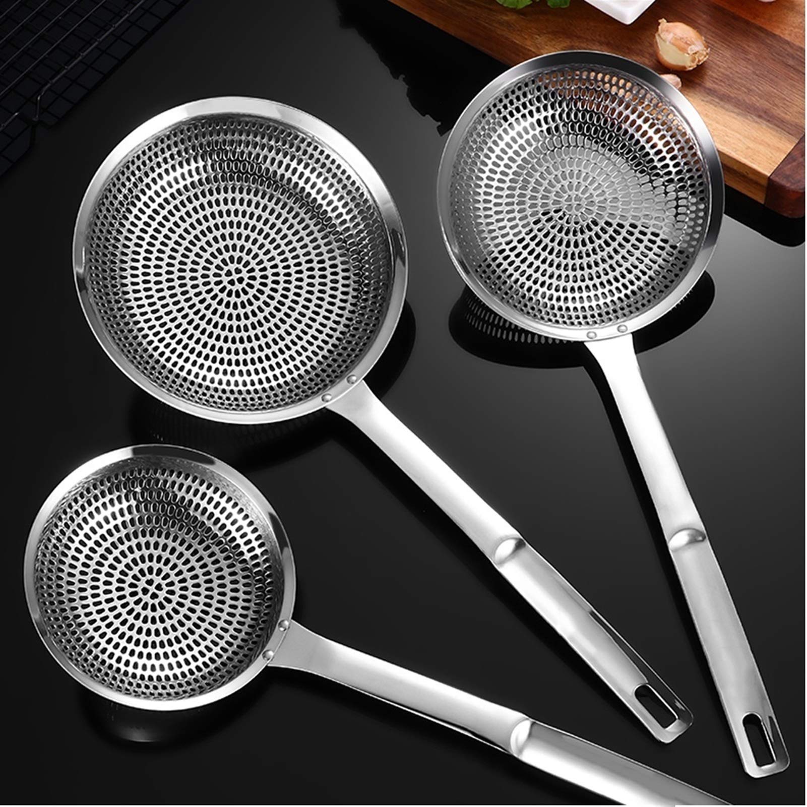 Schaumlöffel Sieb Schöpfkelle Kollegen Premium Fine Edelstahl-Skimmer-Löffel-Mesh-Mesh-Sieb mit bequemen rutschfesten robusten Griffe für die Küche Schaum Abseihlöffel (Size : Small)