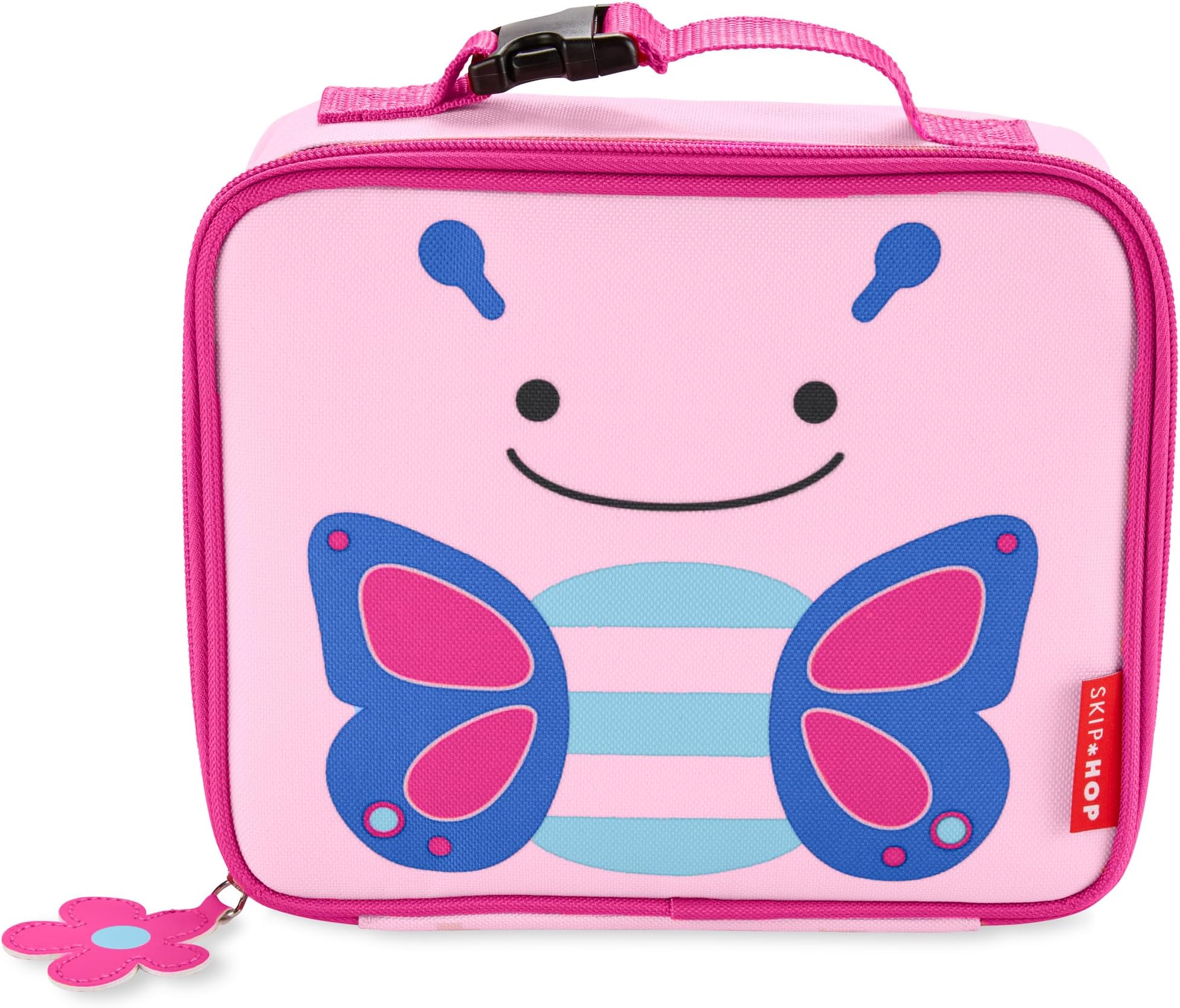 Zoo Insulated Kids Lunch Bag, Toddler Lunch Bag for School, Camp and Travel, Spacious and Lightweight Lunchbox with Mesh Bottle Pocket, Easy-Carry Handle, Secure Flap Closure, Butterfly