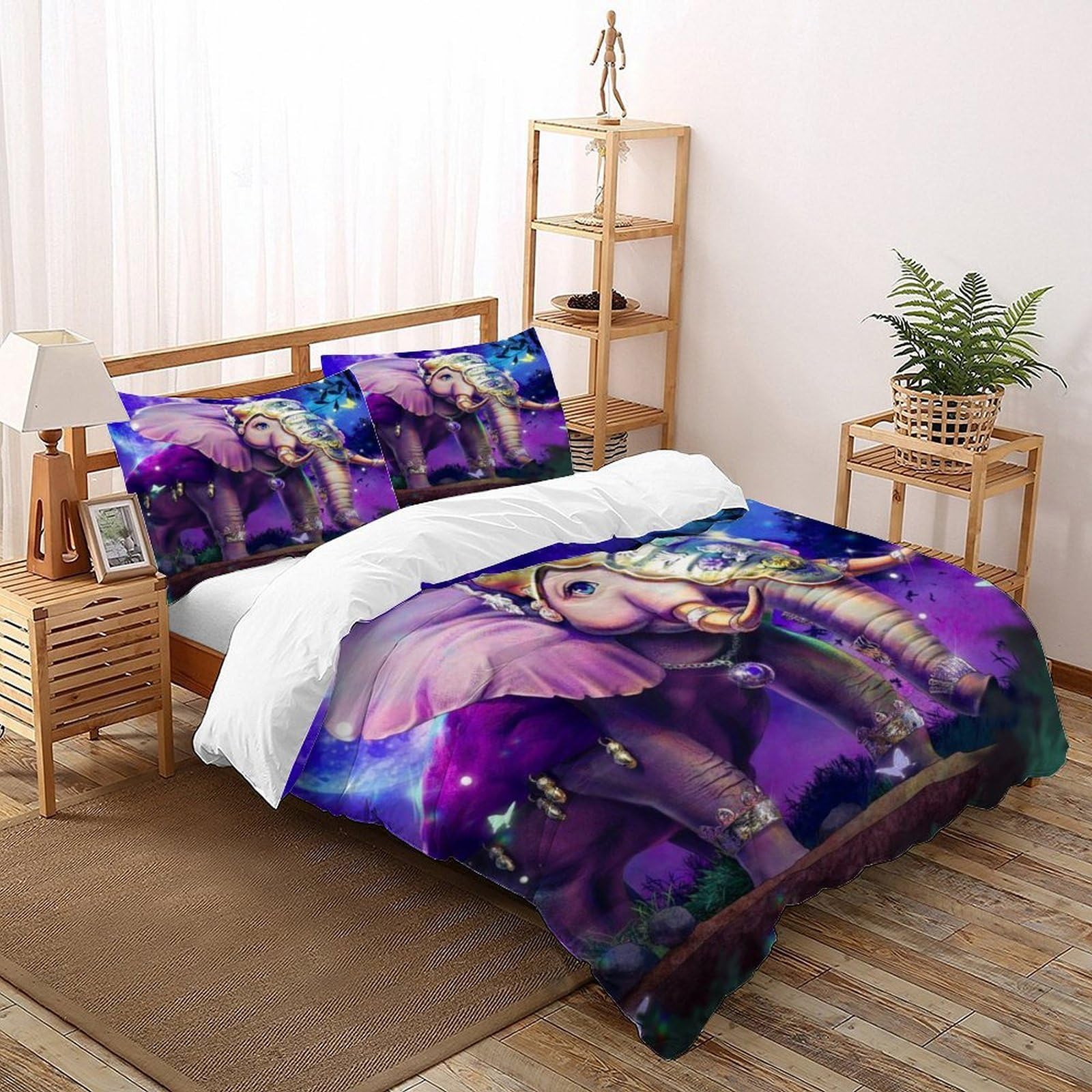 Linge de lit 3D lune éléphant housse de couette microfibre 200x200 animal double