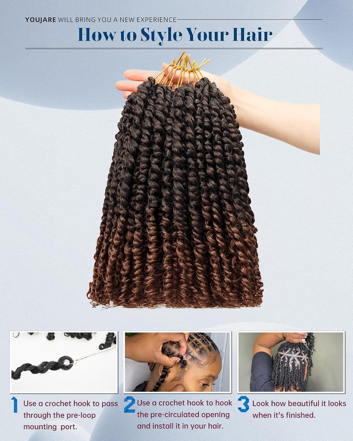 Pre-looped Passion Twist Crochet Hair 14 Inch 8 Packs,Long Shoulder Length Synthetic Spring Kinky Twist Braiding Hair Extensions for Black Women,Easy to Install (14"-8P,T30)