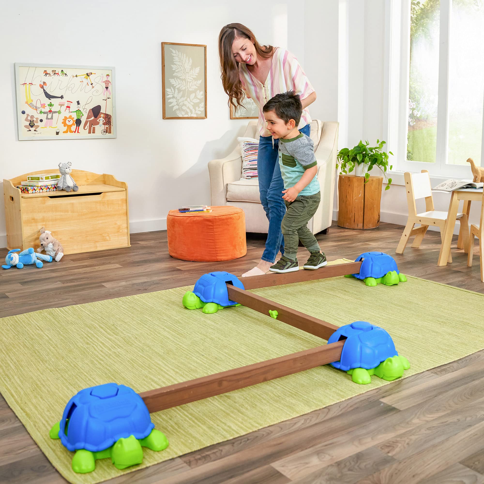 KidKraft Tortuga Barra de Equilibrio de Madera y piedrecita en Forma de Tortugas chillonas, Parque Infantil Exterior y Interior, Juguetes niños 2+ años (20080)