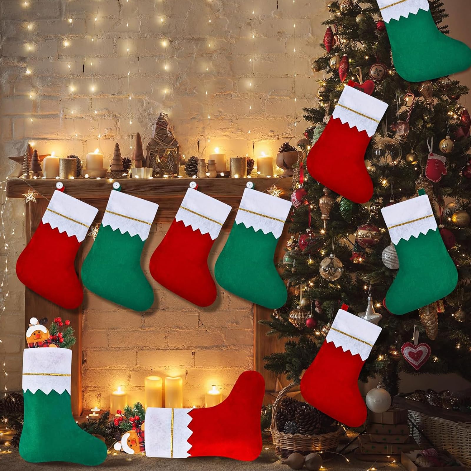 Skylety Lot de 24 chaussettes de Noël en feutre à suspendre pour sapin de Noël en famille, décorations de vacances à faire soi-même, grands sacs de Noël pour enfants (17,8 x 45,7 cm)