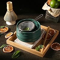Vista 5 de Kit de Ceremony Matcha – Batidor tradicional de bambú (Chasen) Scoop (Chashaku) Chawan Bowl con boquilla de vertido, soporte para batidor, bandeja