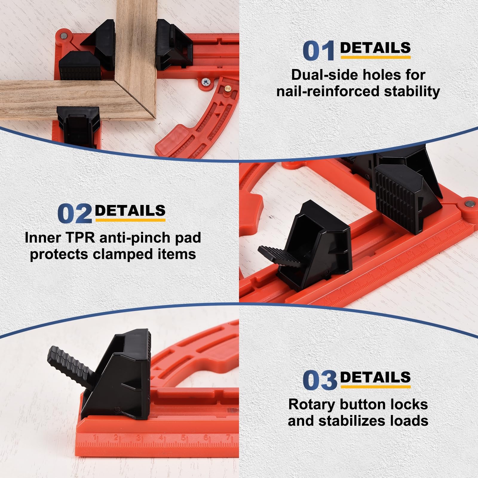 QUARKZMAN 4 Pezzi Morsetto Ad Angolo Retto 7.01" (178 mm) Plastica ABS Regolabile 30-90 Gradi Morsetto Per Cornici Attrezzi Per Fai Da Te E Lavorazione Del Legno Progetti Di Bricolage