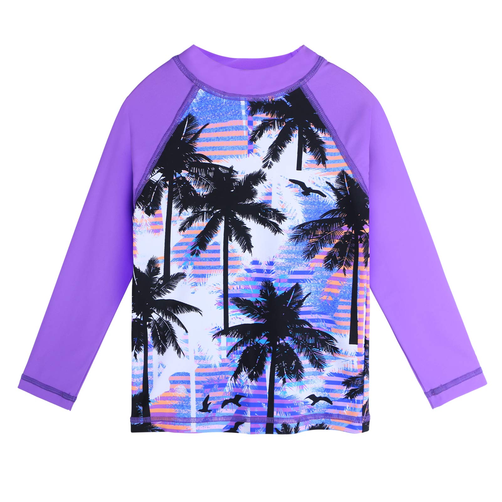 TFJH E 2PCS Girls Swimsuits Long Sleeve Rashguard Sunsuits Beachwear UV 50+ 12-13 Long Purple Tree 16A