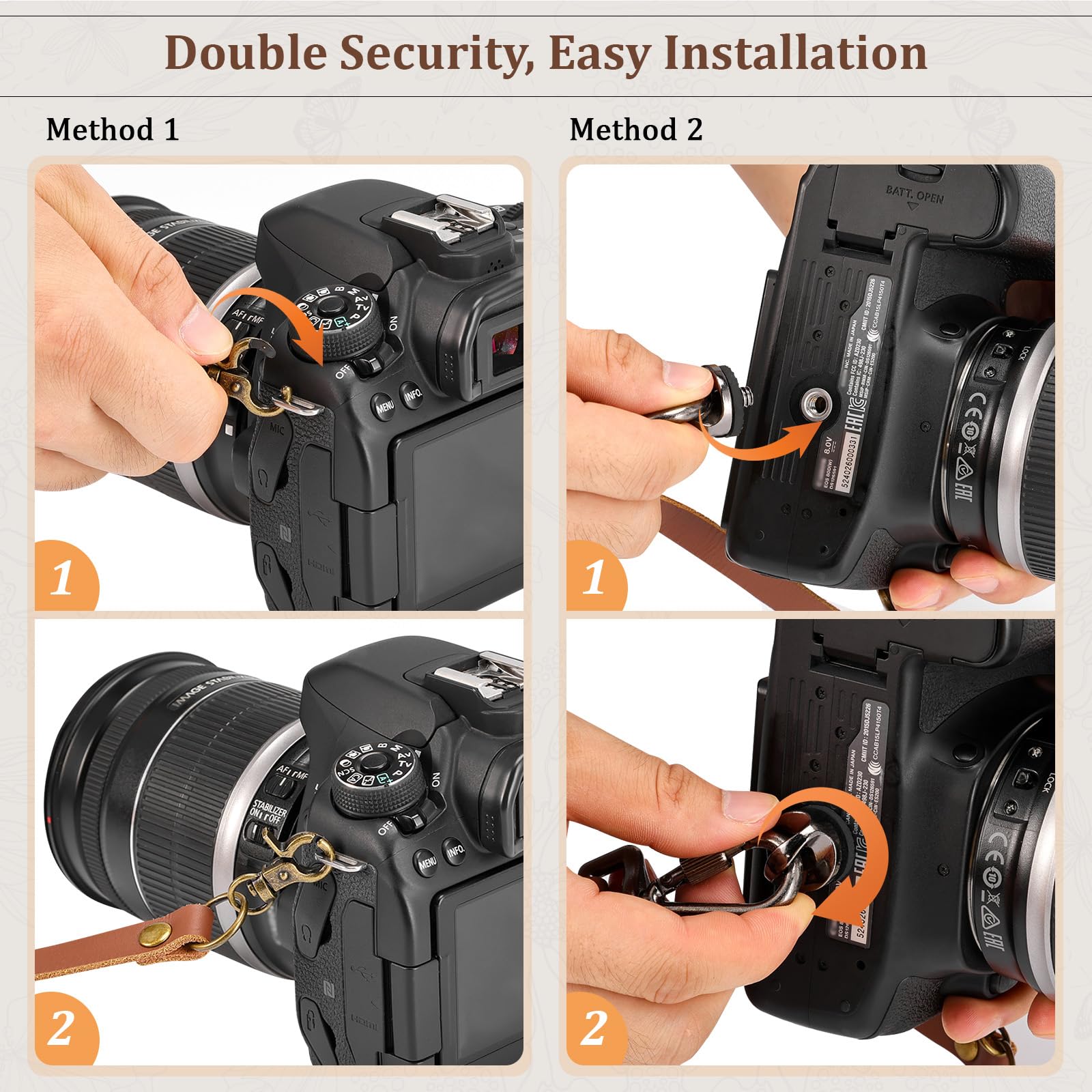 Jumyee Podwójny pasek do aparatu, uprząż aparatu dla fotografów, regulowane podwójne akcesoria do aparatu do 2 kamer, Brązowy (podwójny pasek do aparatu), Dual Camera Strap