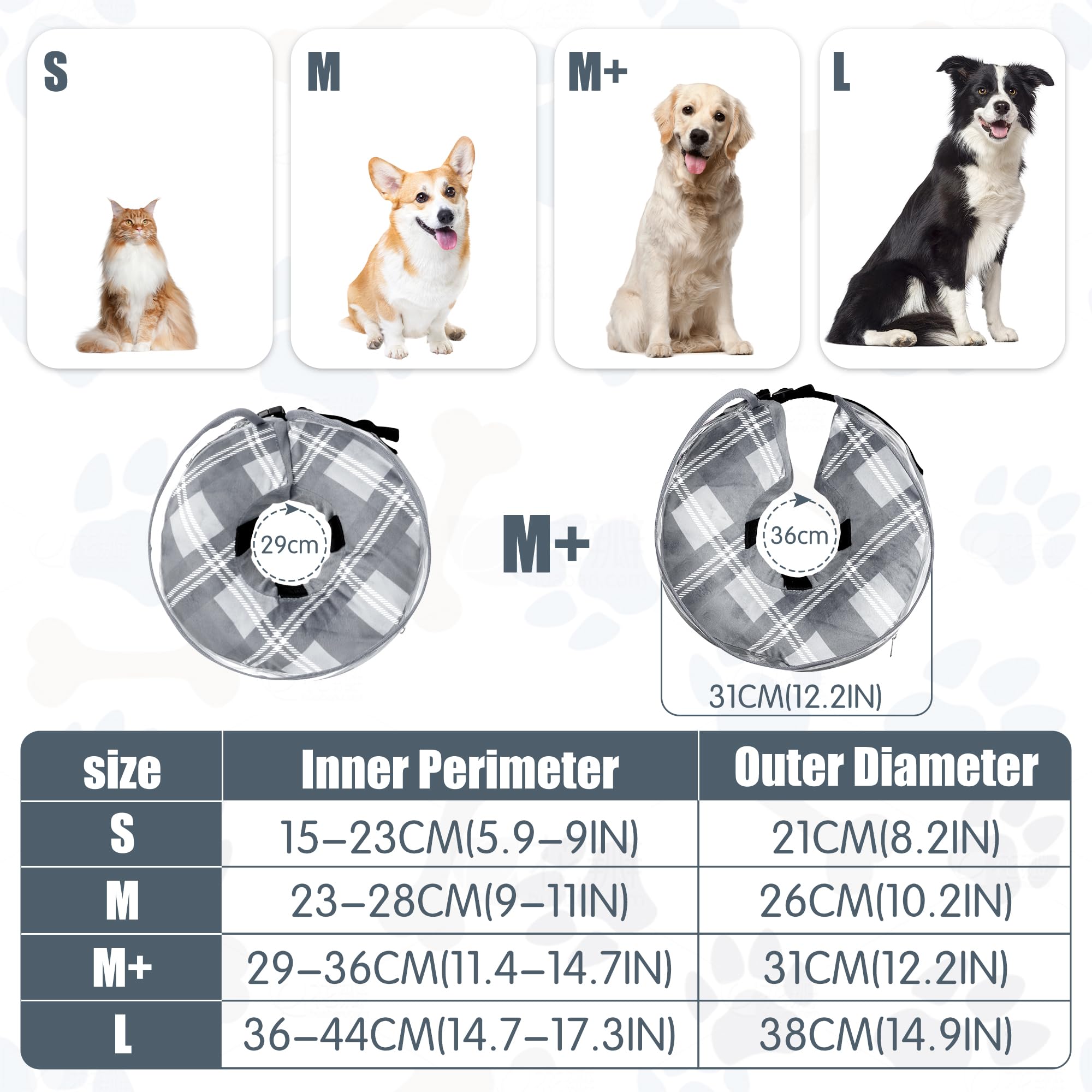 Enhanced Inflatable Dog Recovery Collar with Raised Baffle - Soft Pet Cone, Grey, M+ - Image 4