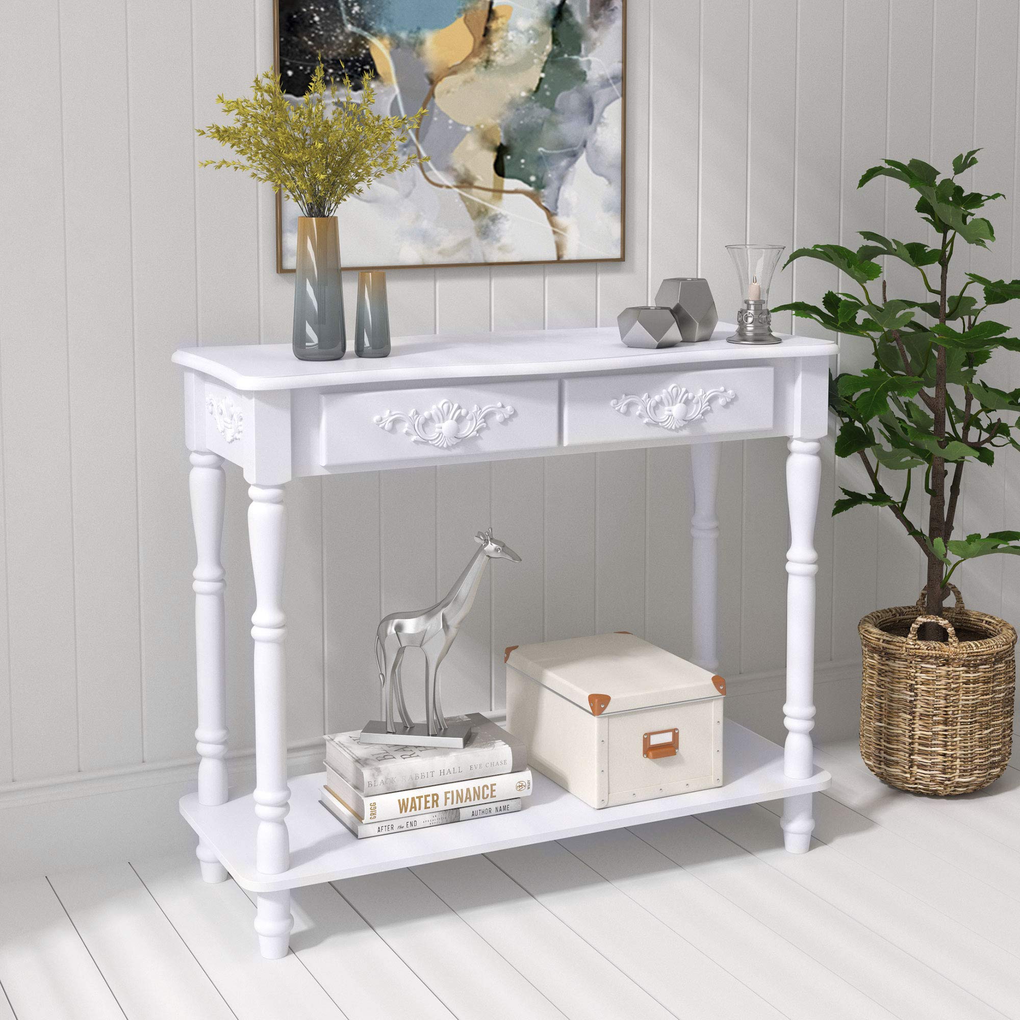 Buy Console Table Modern Sofa Side Desk with Storage Shelves