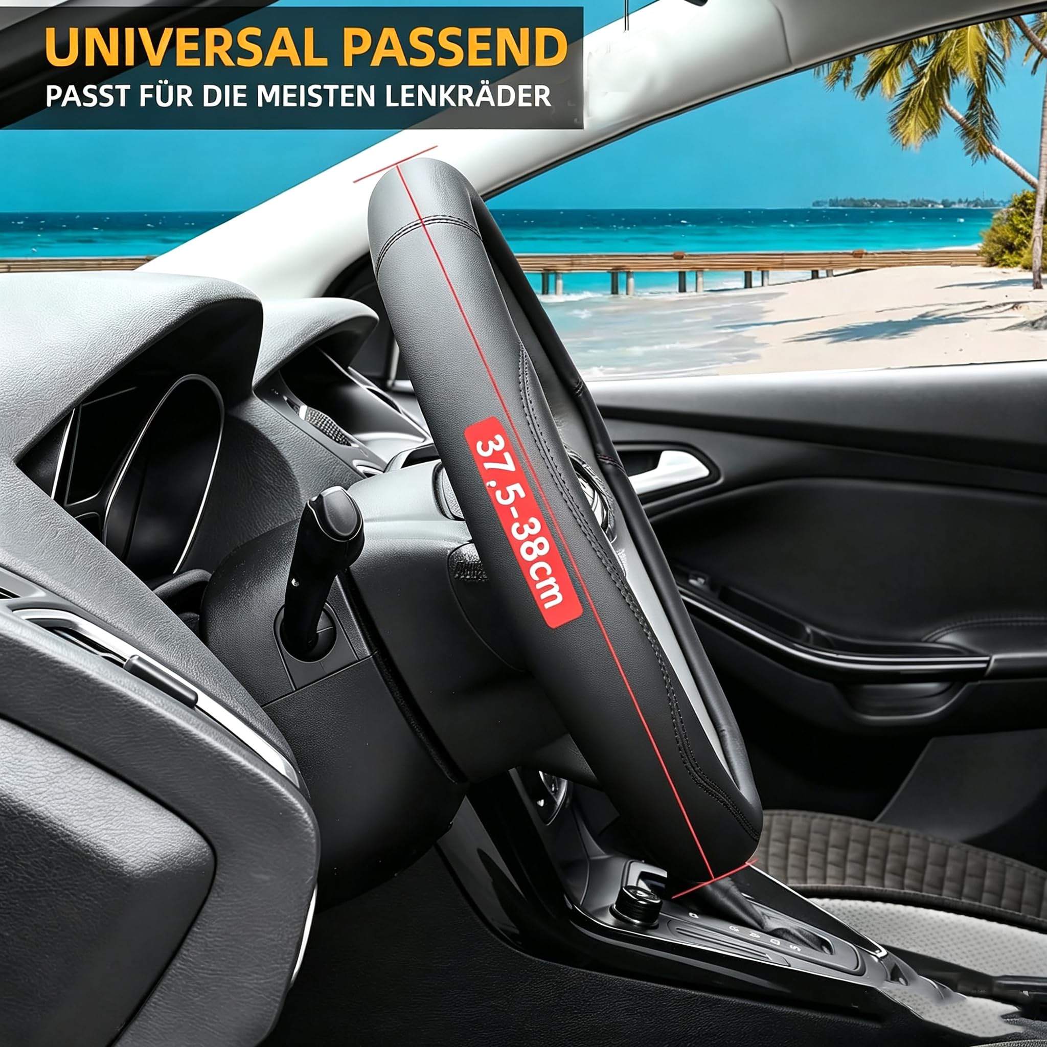 Valleycomfy Microfiber Leather Steering Wheel Cover Universal 15 inch (Black) — Amazon image 3