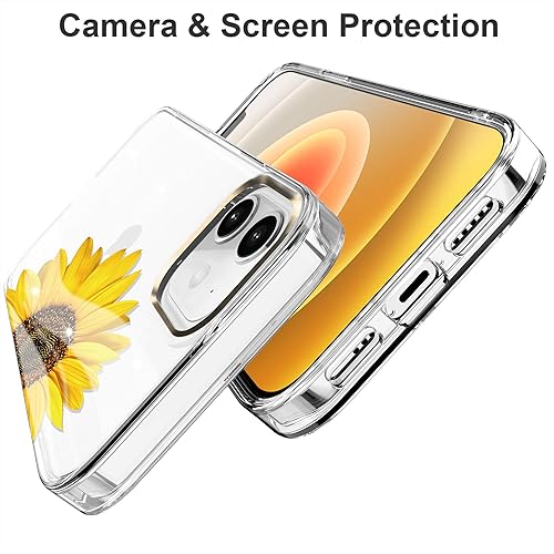 Miniatura 4 de BAISRKE Funda para iPhone 12 Mini, con flores, para mujeres femeninas, a prueba de golpes, transparente con patrón floral, cubierta trasera dura