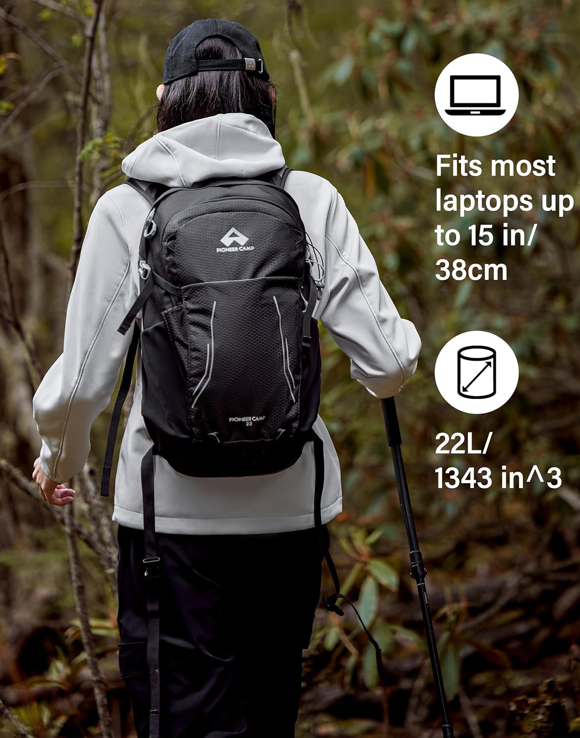 Pioneer Camp Hiking Backpack 22L Small Hiking Hydration Gear Lightweight Camping Backpack Travel Daypack for Women Men Outdoor Bag for Biking Climbing(Black;22L)