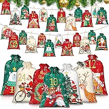 24 Stk Adventskalender zum Befüllen, Stoff Adventstüten, 18 x 12/15 x 10 cm Gedruckte Stoffbeutel Kinder Weihnachtskalender, Groß Adventstüten zum Selber Befüllen, Adventskalender 2025 Kinderr