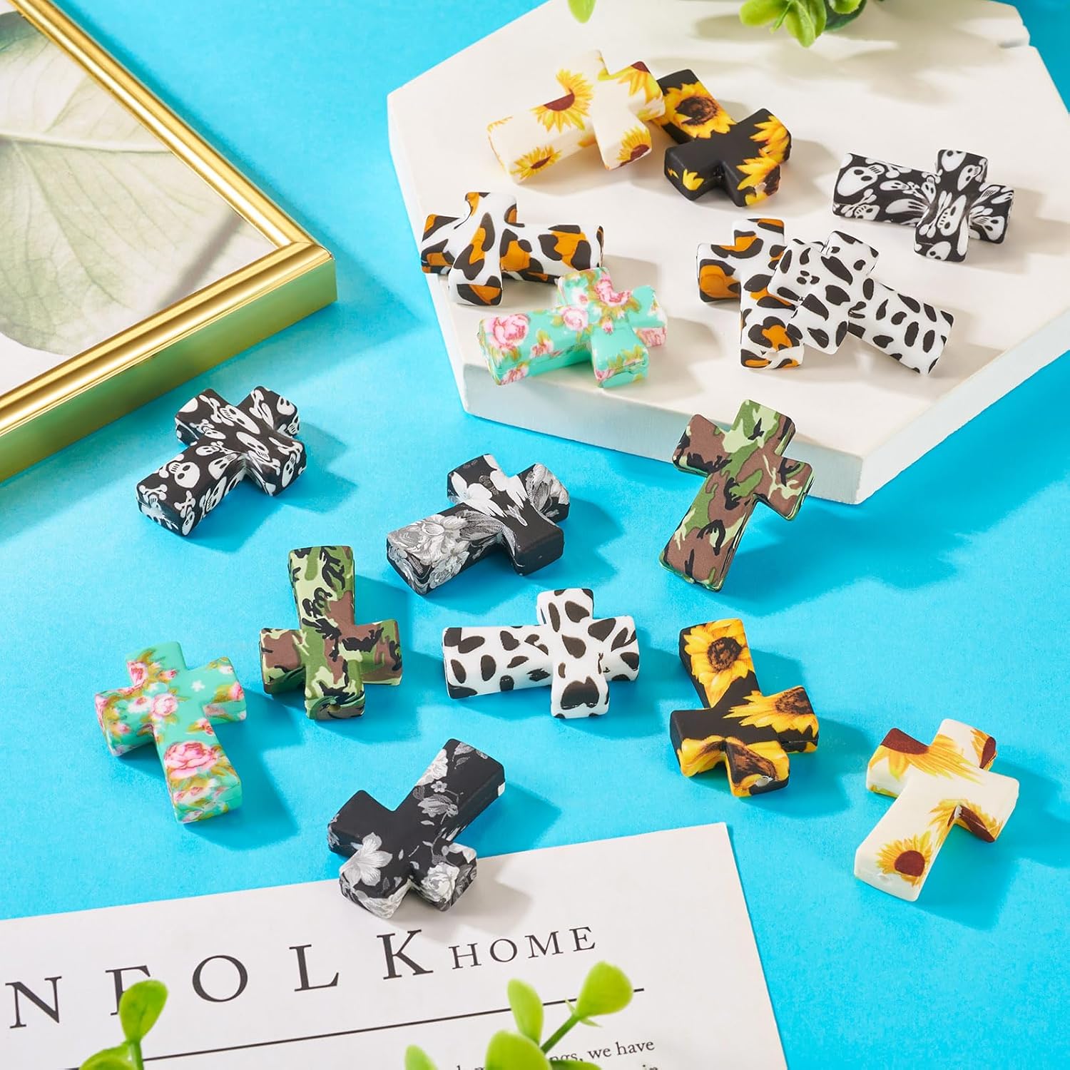 FASHEWELRY 16Pcs Silicone Cross Focal Beads for Pens Printed Cross Shaped Silicone Beads Easter Characters Jesus Rubber Bead for Beaded Pen Keychain Making - Image 6