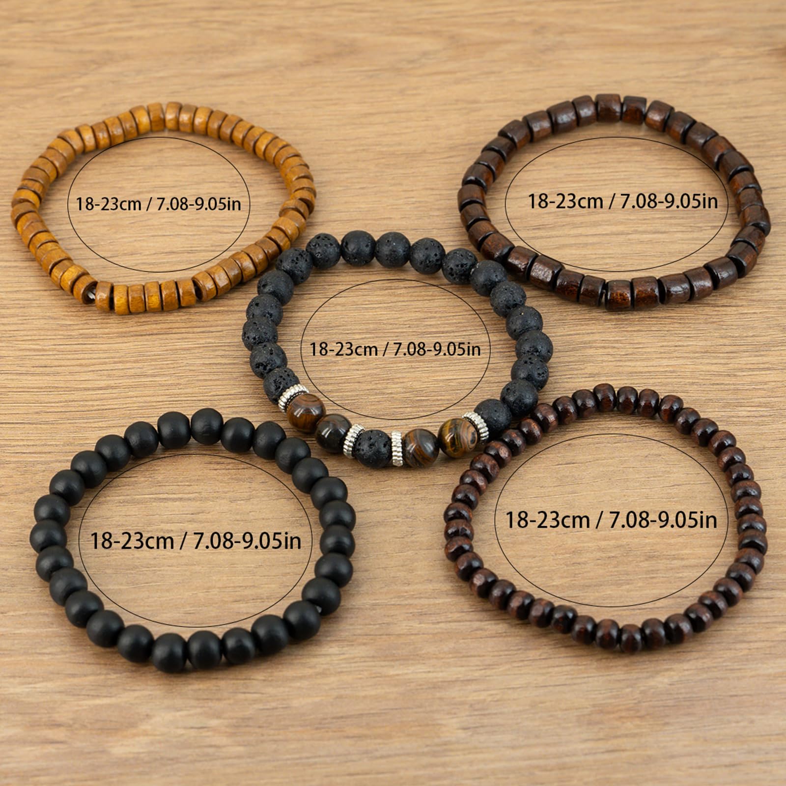 Set di 5 Braccialetti con Perline di Legno, Unisex, Stile Rustico Bohémien, Accessorio di gioielleria Vintage alla Moda, per Uomo e Donna