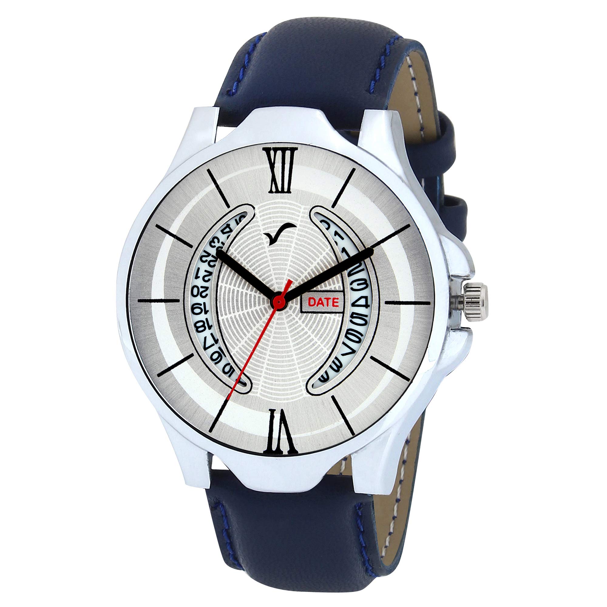 WRIGHTRACK Exclusive Quartz Movement Leather Strap Date Working Analogue Mens and Boys Wrist Watch (Blue- White Dial) (B07M76R2FV) Amazon Price History, Amazon Price Tracker