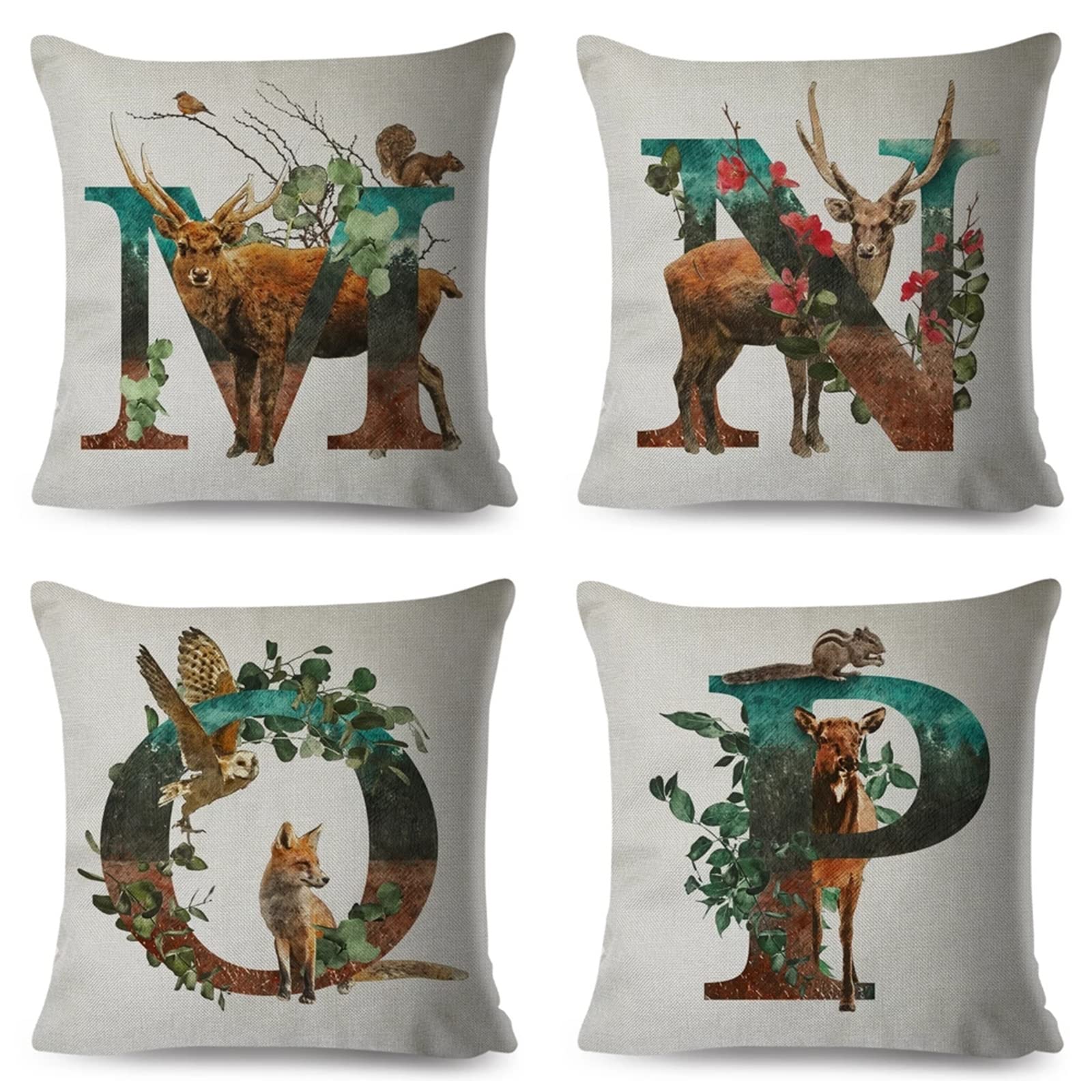 4 sztuki dekoracyjnych poszewek na poduszki, 50 x 50 cm, nowoczesny design dwustronny nadruk poszewka na poduszkę do ogrodu na zewnątrz patio ławka salon sofa dekoracja domu poszewka na poduszkę zielone litery, 50 x 50 cm