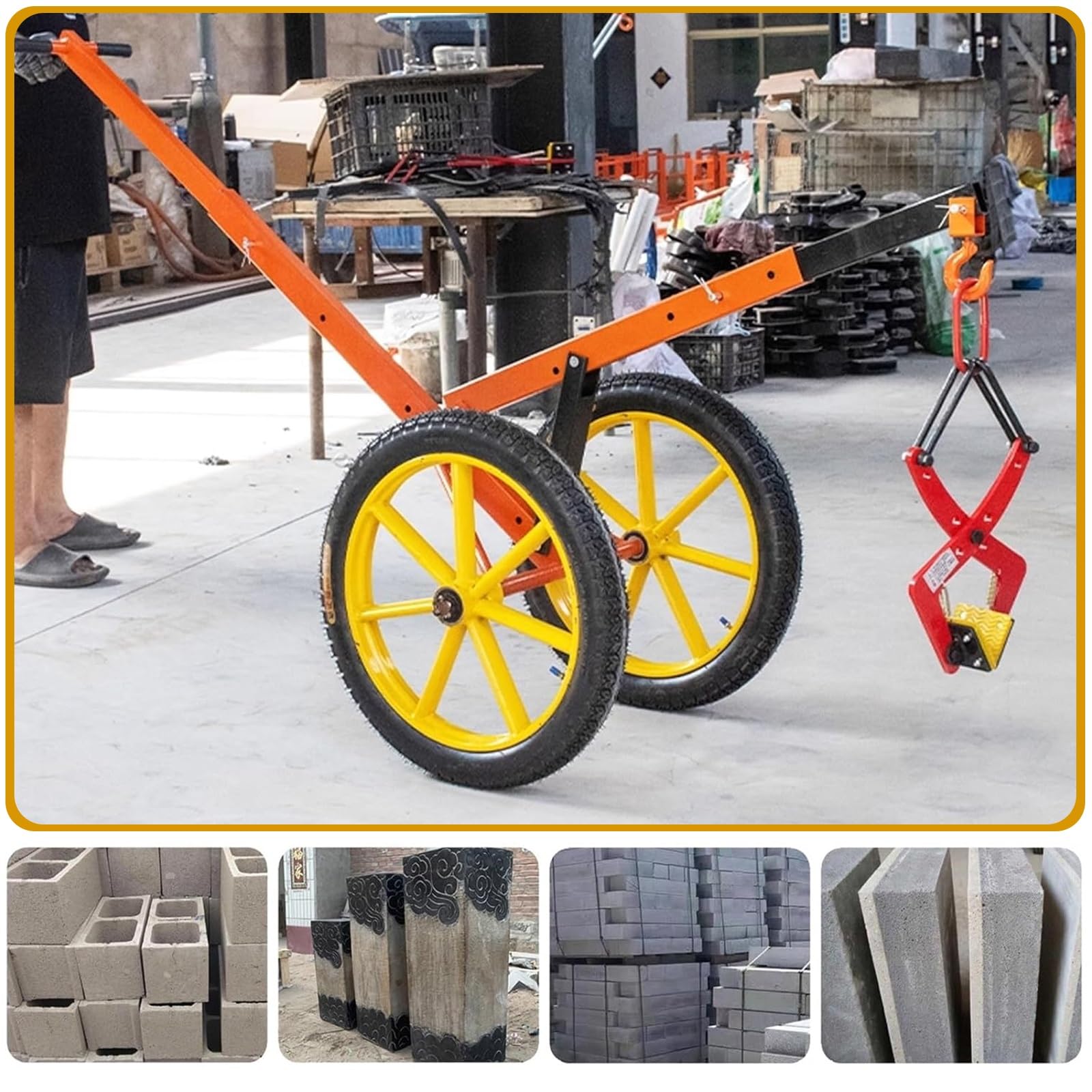 Wózek podnoszący i transportowy, regulowany transporter pokrywy włazu, przemysłowy transporter kamieni z klamrami do kamienia, odpowiedni do budowy i przechowywania (60 cm)
