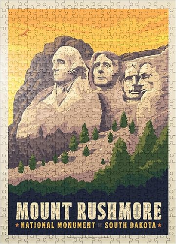 MyPuzzle Mt Rushmore National Memorial vista lateral, póster vintage, rompecabezas prémium de 500 piezas para adultos