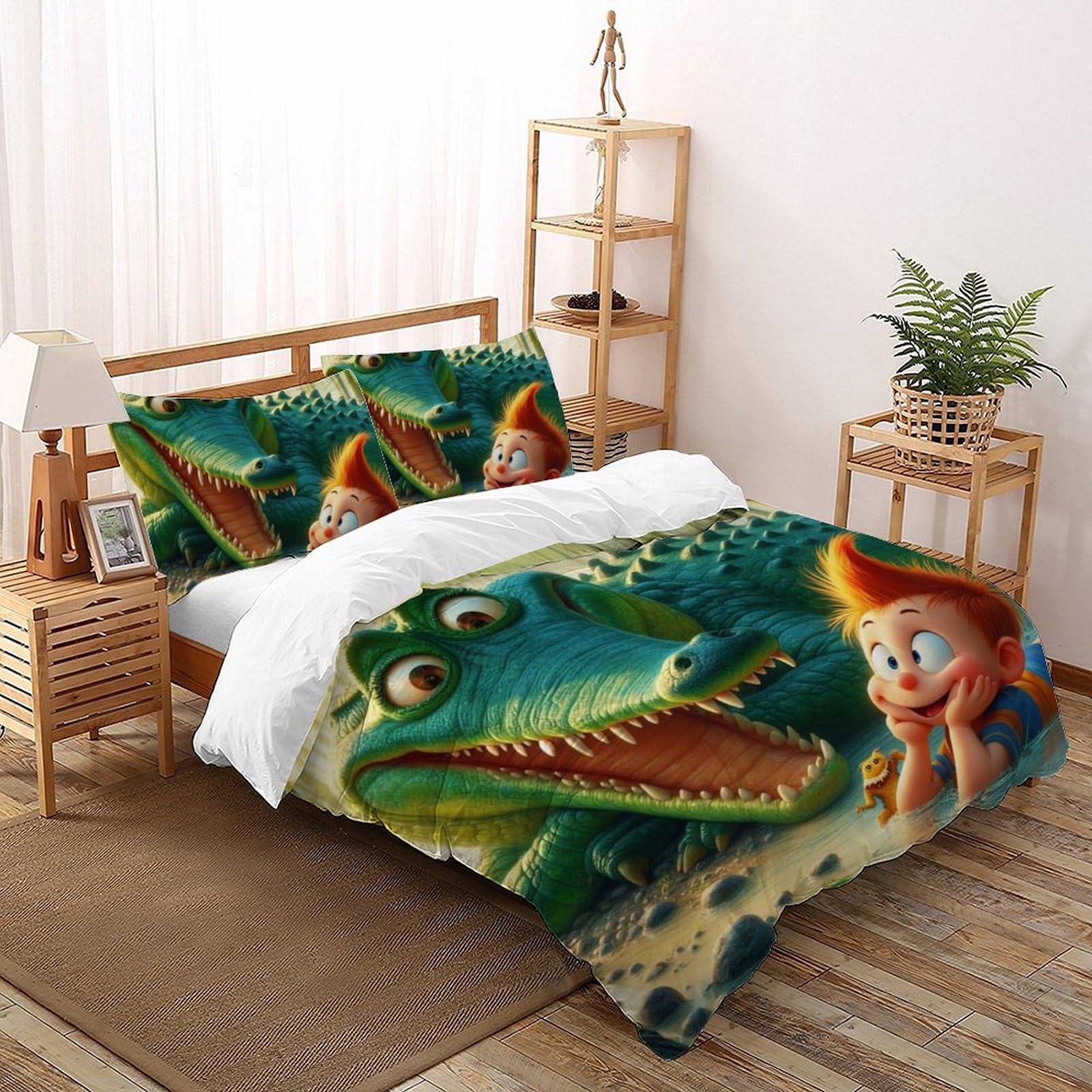 Housse de couette animaux 3D crocodile lit double fille 200x200