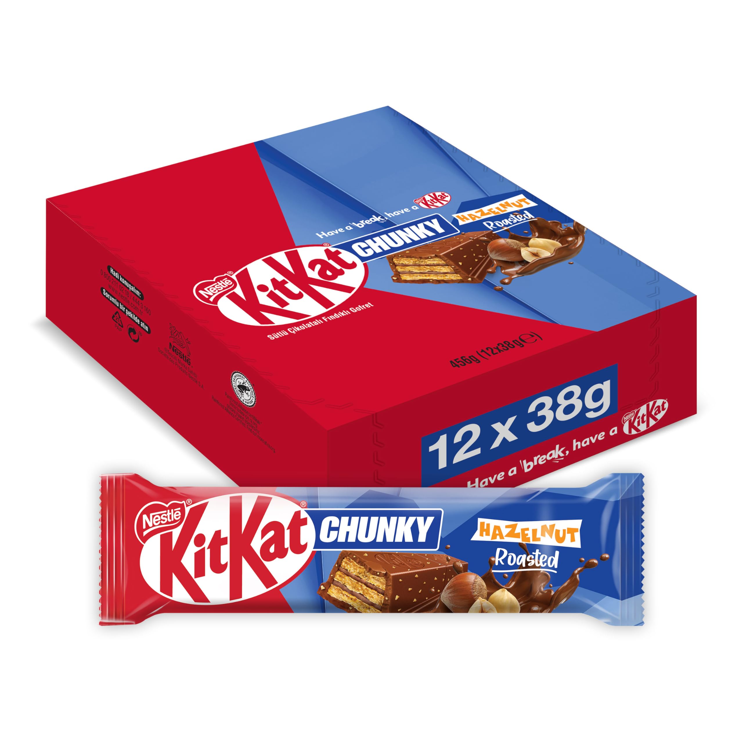 Nestlé Kitkat Chunky Sütlü Çikolatalı Fındıklı Gofret 38 Gram x 12