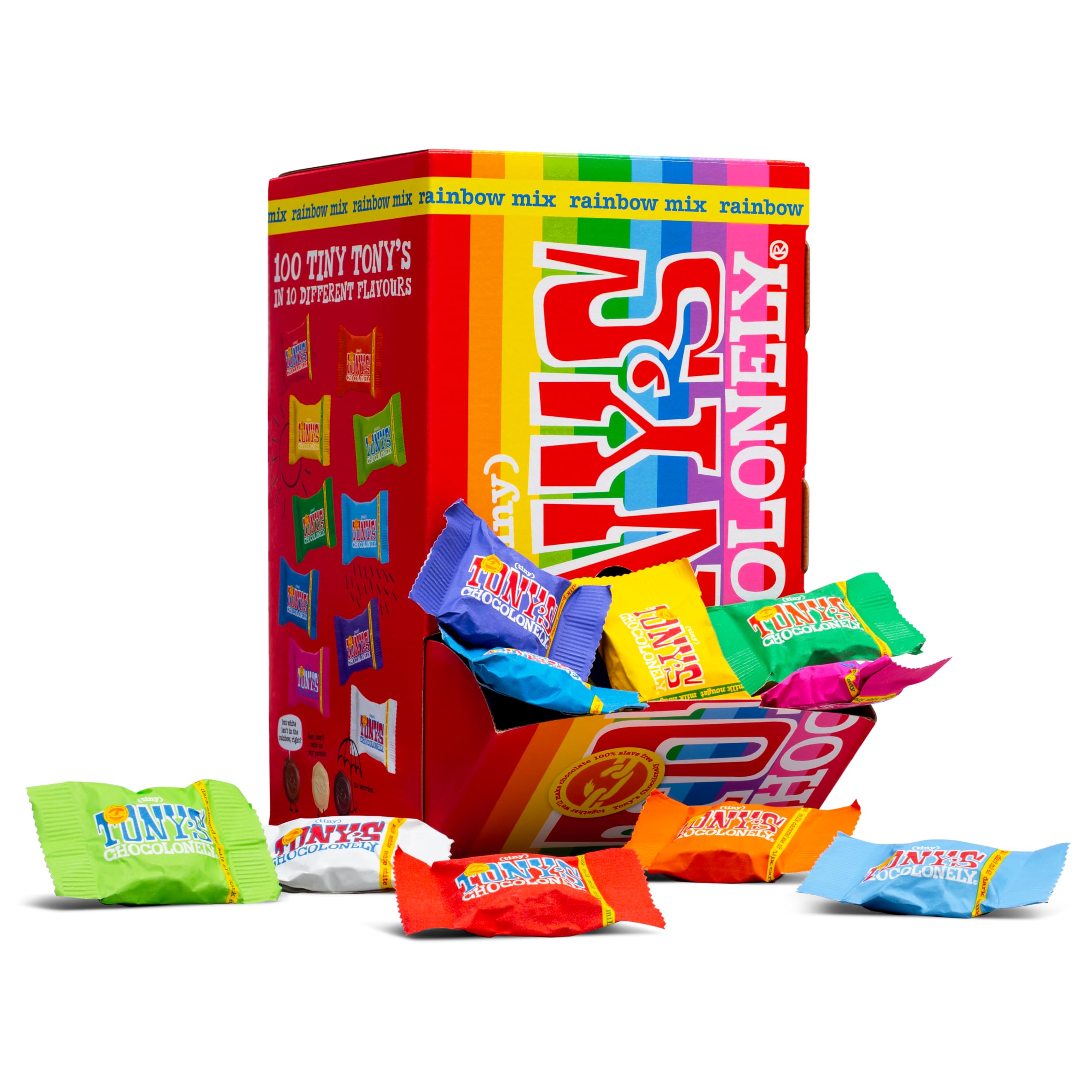 Tony's Chocolonely Tiny Tony's Milk Chocolate Gift Box - 900g Mini Chocolates Mix To Share, 10 Different Flavours, Individually Wrapped, Vegetarian, Belgian Fairtrade Chocolate