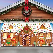Christmas Garage Door Banner Decoration Magnetic Double Garage Door Covers Large Xmas Backdrop Decorations for Holiday Indoor Outdoor Party Decor(16 x 7 ft,Gingerbread House)