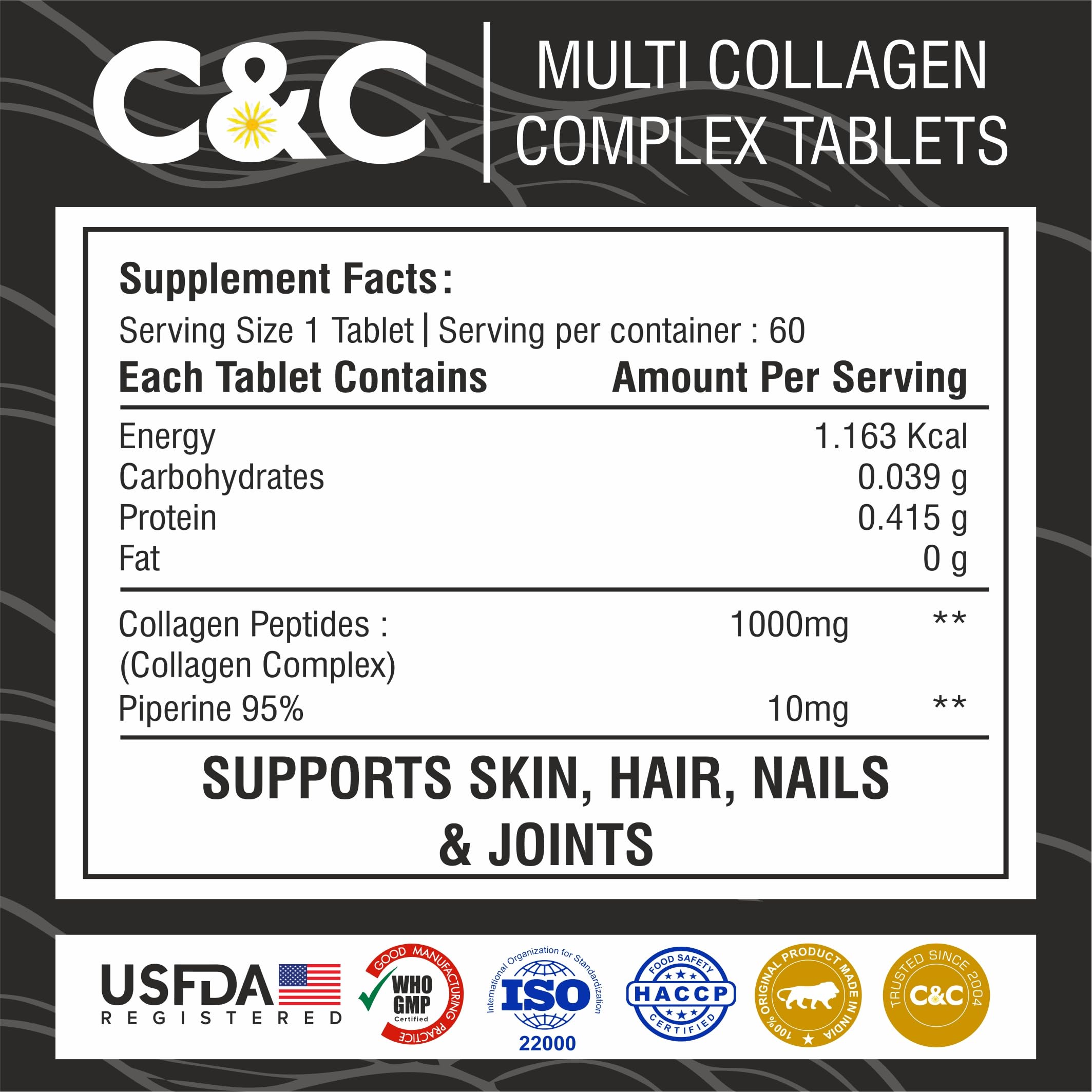 Multi Collagen Tablets for Women & Men – 5 Types Collagen I II III V X – Supports Skin Glow, Hair, Nails, Joints & Bones – High Absorption Formula – 60 Tablets (Pack of 3) — Amazon image 4