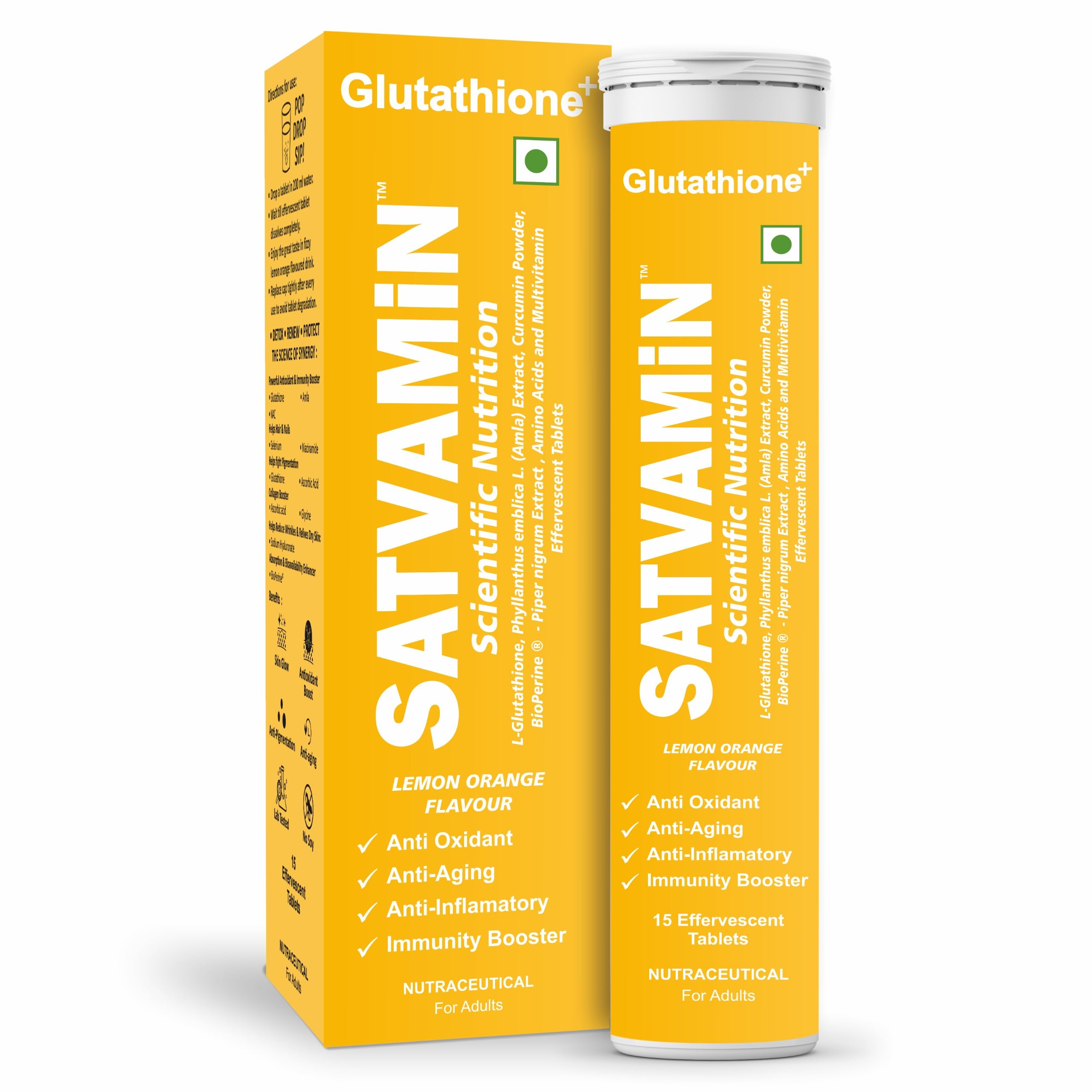 Glutathione (Lemon Orange, 15 Effervescent Tablets) | L-Glutathione Tablets with Vitamin C, Amino Acids & Sodium Hyaluronate | For Skin Glow & Hydration-image-3