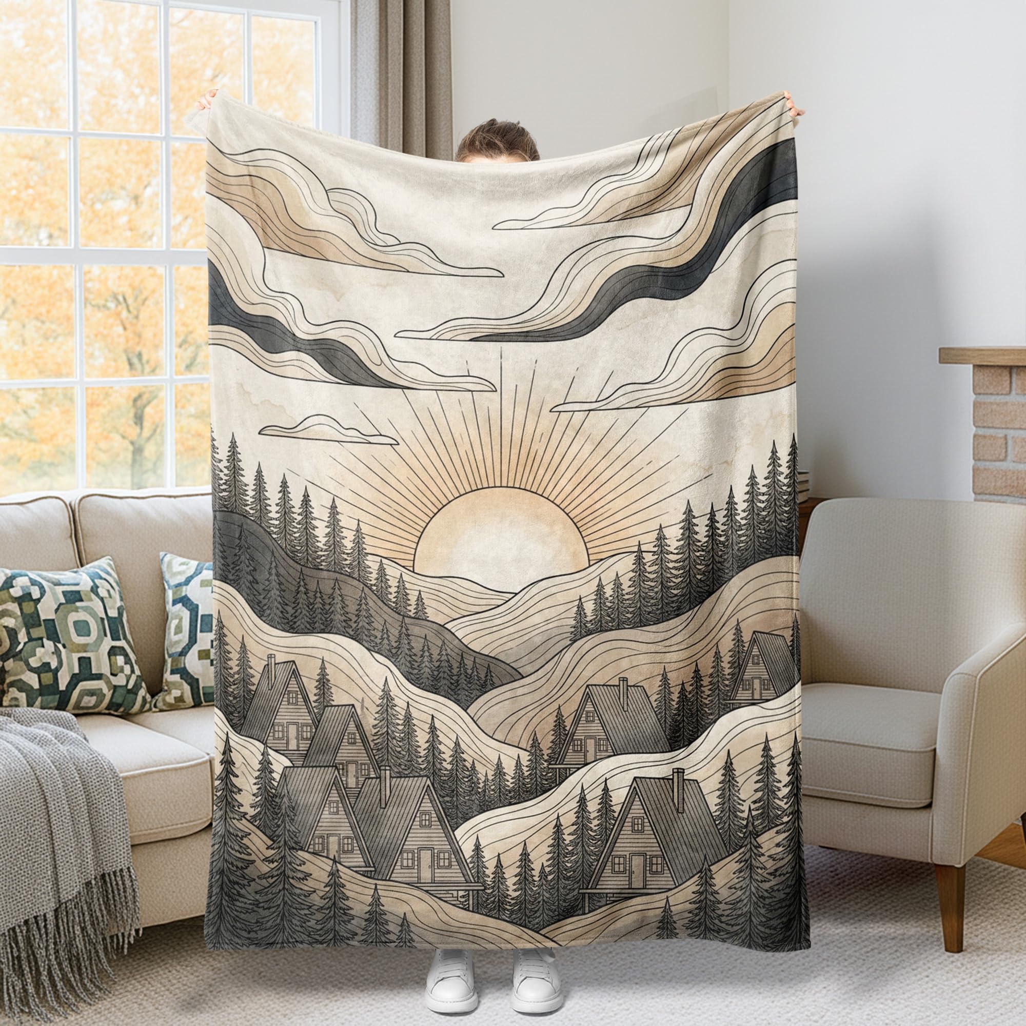 Couverture de soleil en flanelle beige contre le froid sur le canapé au salon
