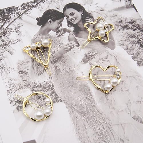 Miniatura 5 de 4 pinzas para el cabello con perlas brillantes y diamantes de imitación, pequeños pasadores de metal para el cabello, accesorios decorativos para el