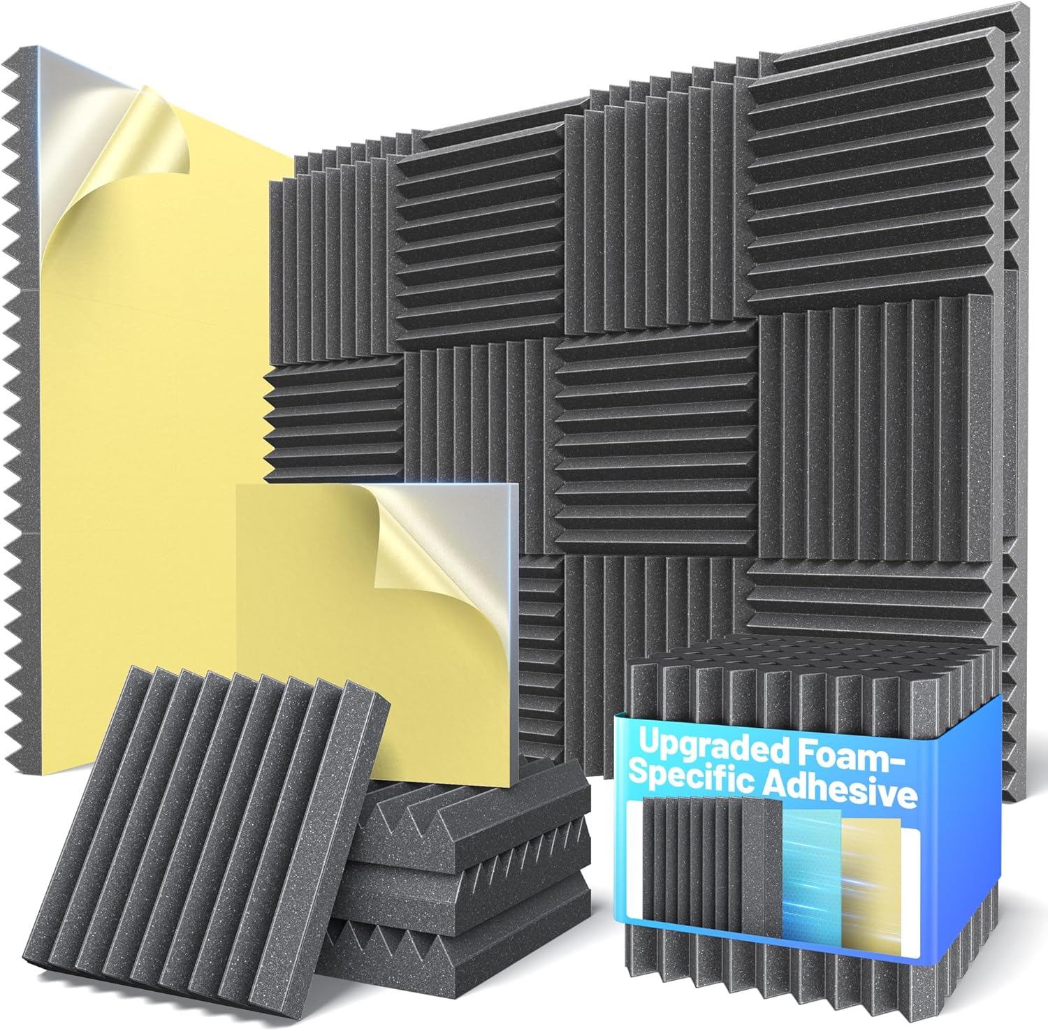 12 Pack Sound Proof Foam Panels For Walls 2”x12”x12” Self-Adhesive Acoustic Wall Panel High Density,Foam Adhesive Soundproof Wall Panel,Acoustic Panels Sound Absorbing for Studio Gaming Room-Black