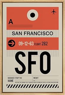 bestdeal depot Framed Canvas Print Wall Art San Francisco Airport Poster Places Cityscape Typography Modern Art Mid-Century Modern Colorful Ultra for Living Room, Bedroom, Office - 16"x24" NATURAL