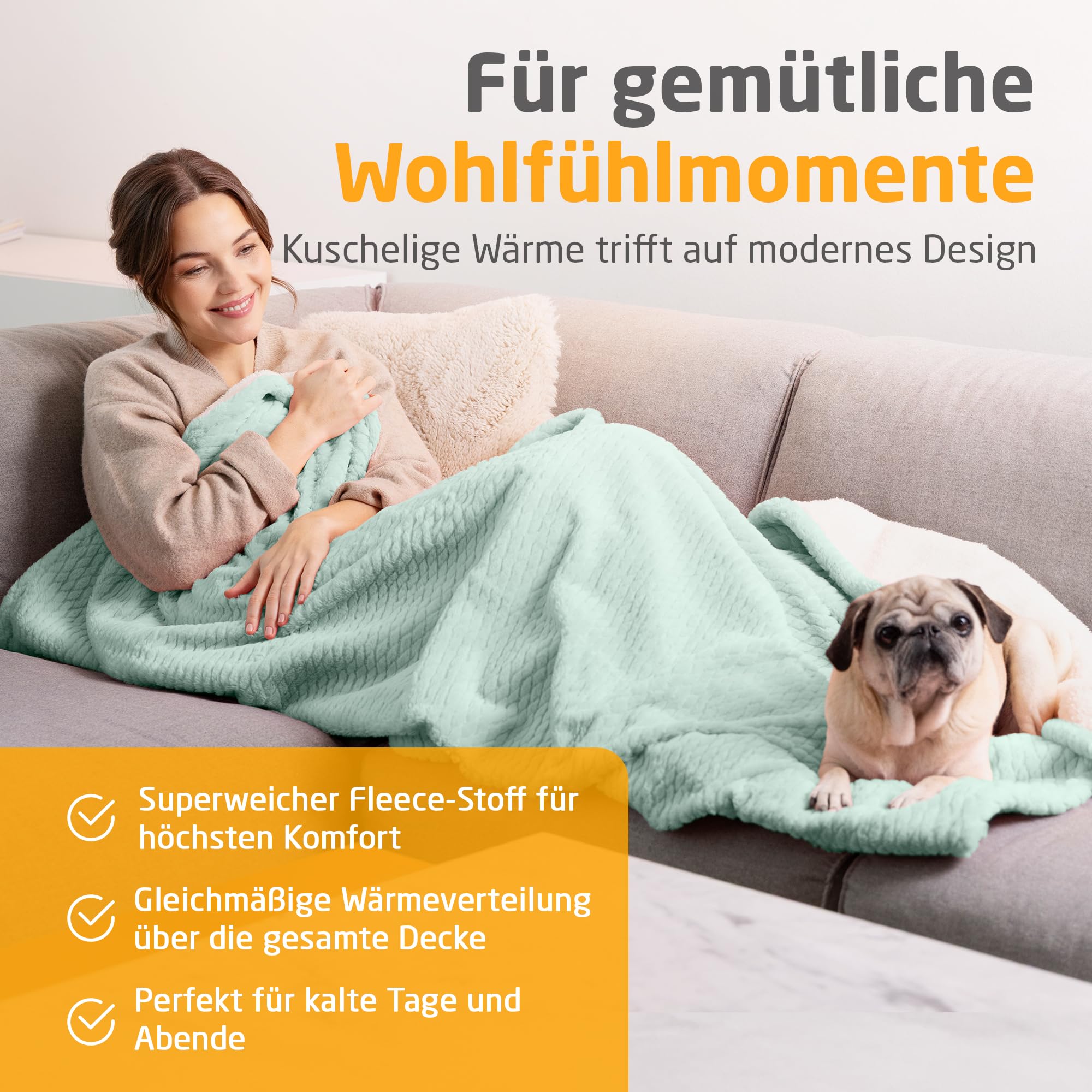 Medisana HB 417 Heizdecke elektrisch, extra kuschelige Wärmedecke mit 9 Temperaturstufen, beheizbare Decke mit Abschaltautomatik und Überhitzungsschutz - samtgrün