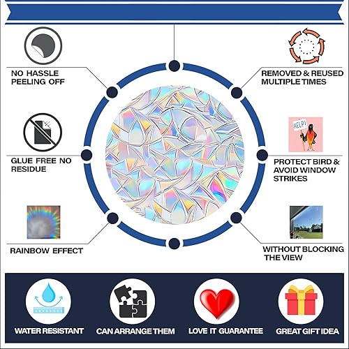 Miniatura 2 de 25 calcomanías para ventana de anillo de flores y mariposas para prevención de golpes de pájaros, reutilizables, atrapasoles arcoíris que se adhiere