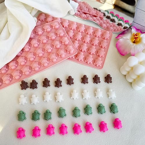 Miniatura 2 de Paquete de 2 mini moldes de silicona de tortuga para chocolate, 72 cavidades de tortugas marinas de chocolate, moldes de caramelo de tortuga, cubo