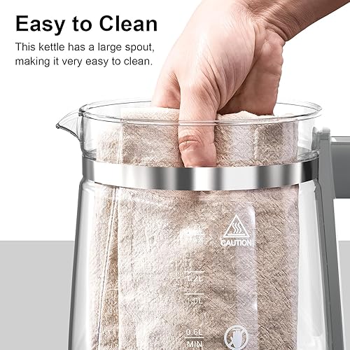 Miniatura 6 de Hervidor eléctrico, 1,5 L, vidrio borosilicato, hervidor de agua caliente eléctrico y tetera para café o té, sin BPA, apagado automático, acero