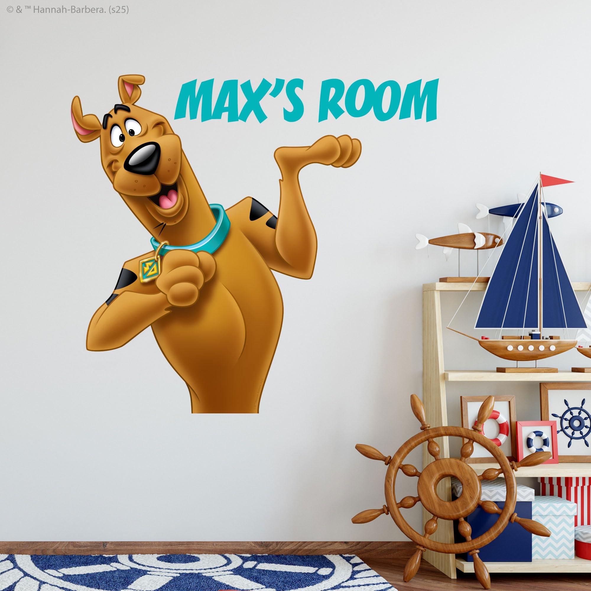 Scooby-Doo Wall Sticker - Scooby Doo Holding Personalised Text Decal Wall Art (60cm Width x 55cm Height)