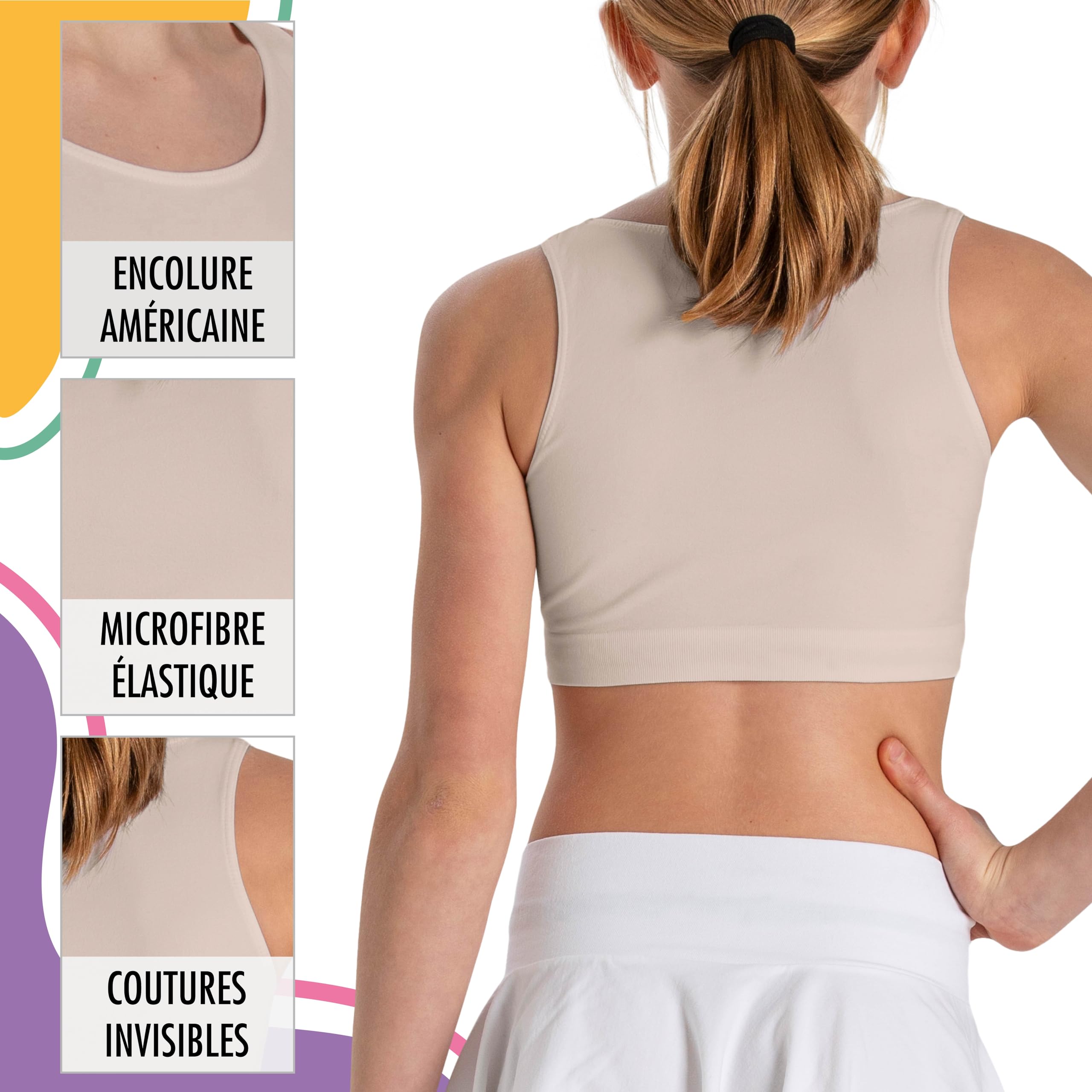 Risalti Brassiere Fille Américaine Microfibre 3Pcs - Top Fille, Crop Top Fille, Crop Top Enfant Fille, Soutiens-Gorge Fille, Brassière Fille, Top Sport, Free Bracelets - Made in Italy