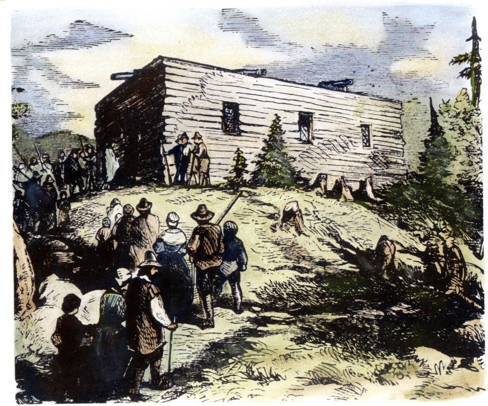 Colonial Meeting House Ncolonists Gathering at A Meeting House in 17Th ...