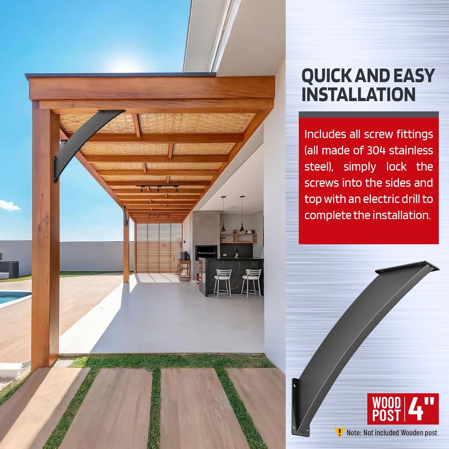 Q235-Steel Integrated Arc 45 Degree Pergola Support Bracket 2x4（Actual Tube Dia: 1.5''x 3.2''） Heavy Duty 8Pack