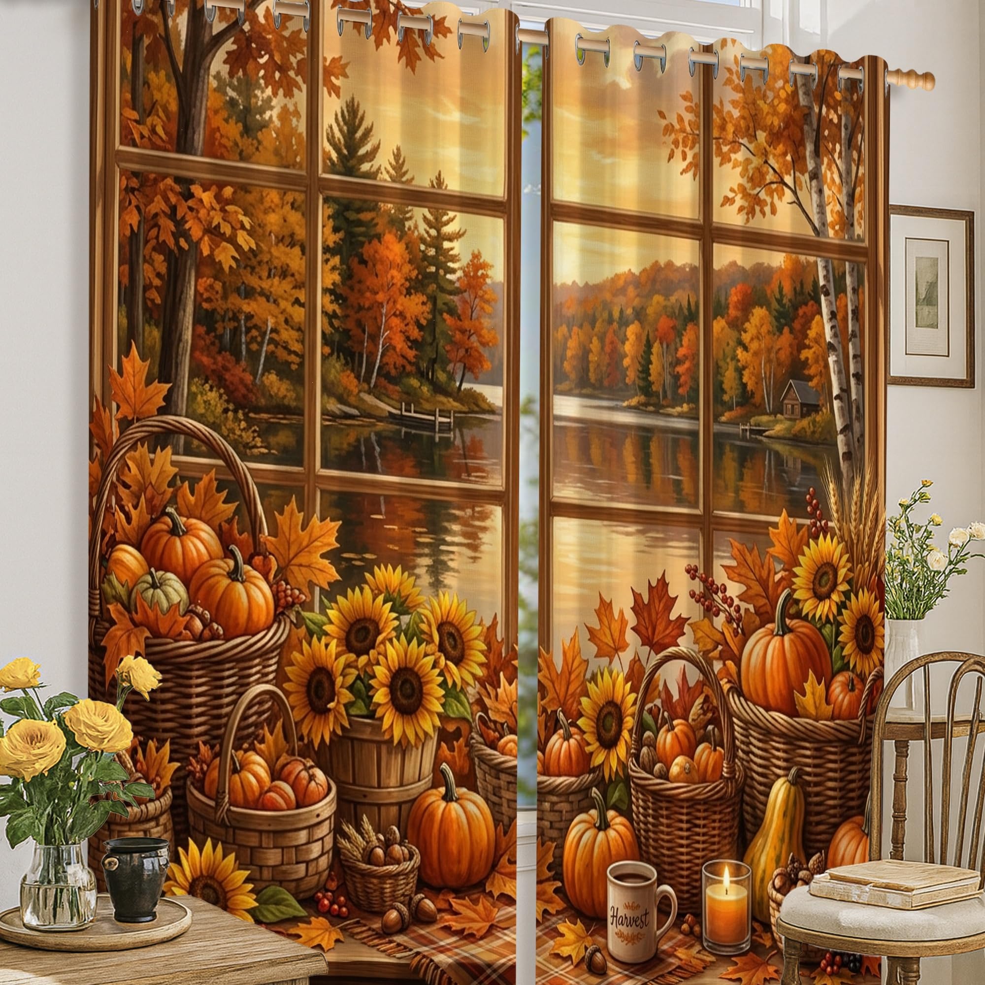 Rideaux occultants lavables en machine motif citrouille 132x160cm