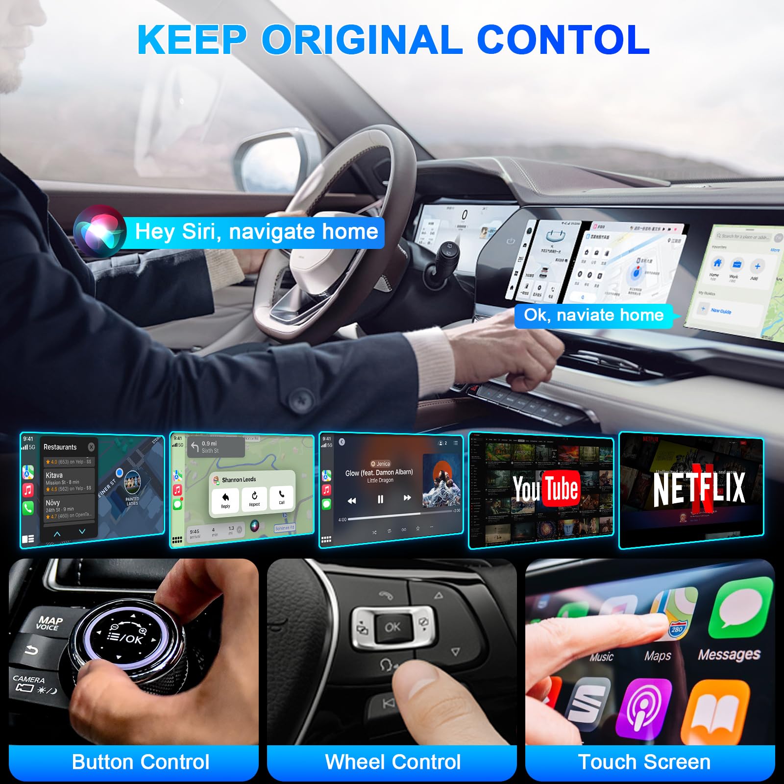 Adattatore Carplay wireless con YouTube, adattatore wireless Carplay 2024 e dongle Android Auto facile da configurare, WiFi 5GHz