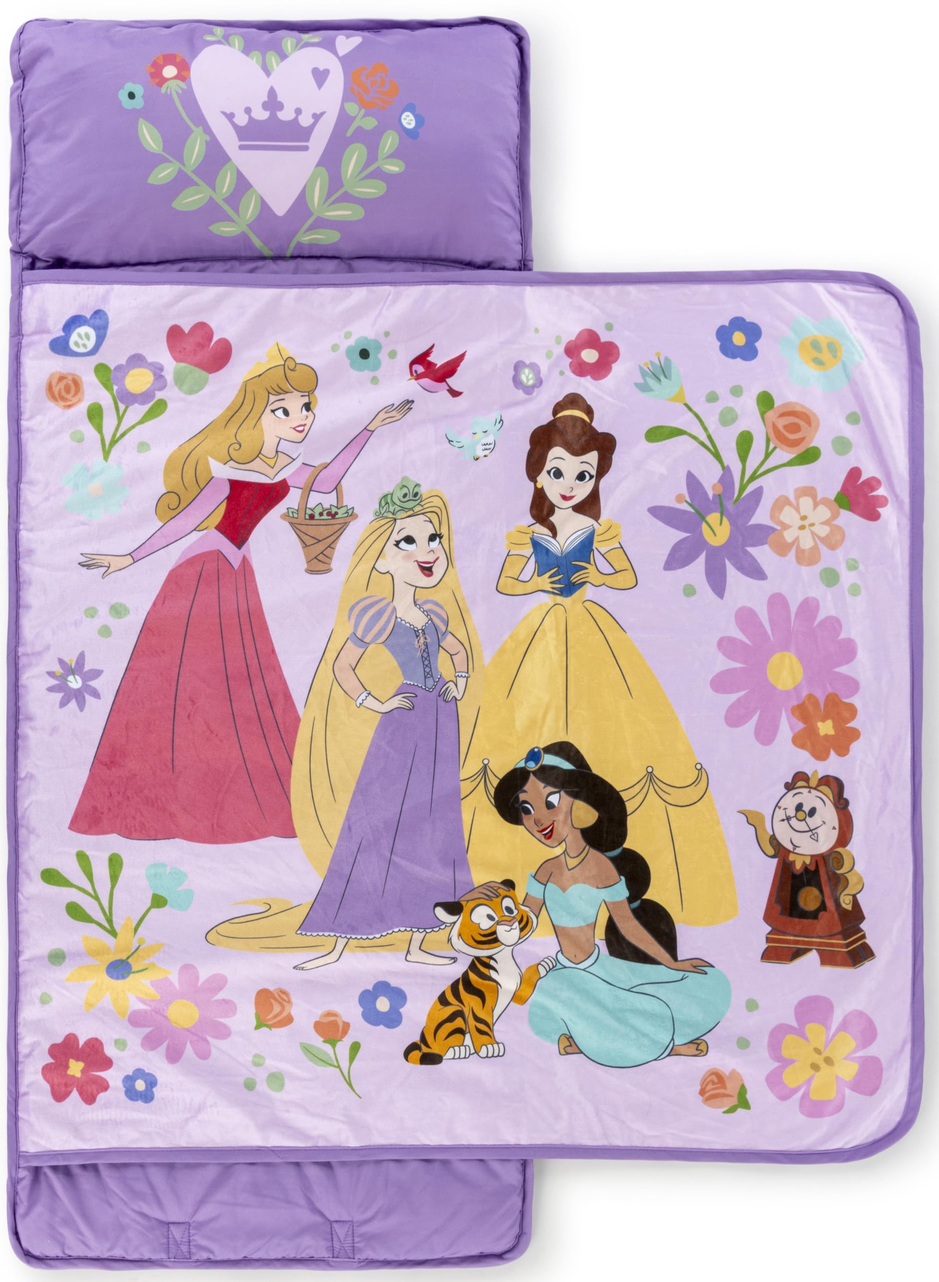 jay franco kids nap mat with embedded pillow & blanket – soft 46"x20" microfiber sleeping bag with name tag & handle pink - disney princess