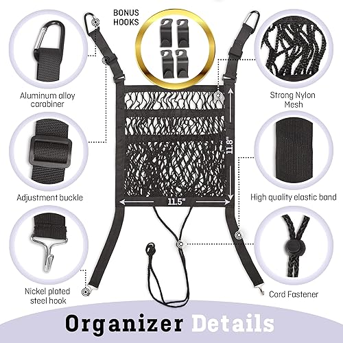 Miniatura 2 de The Purse Net - Soporte para bolso de mano de red para automóvil entre asientos con 4 ganchos para reposacabezas para bolsa de comestibles soporte